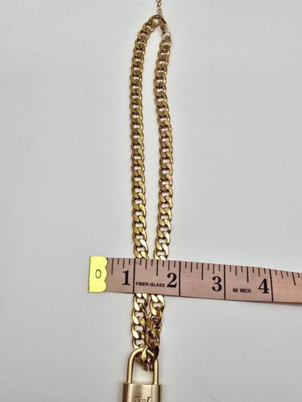 Authentic Louis Vuitgon Gold Padlock Pendant w/ Unbranded Cuban Stainless Steel